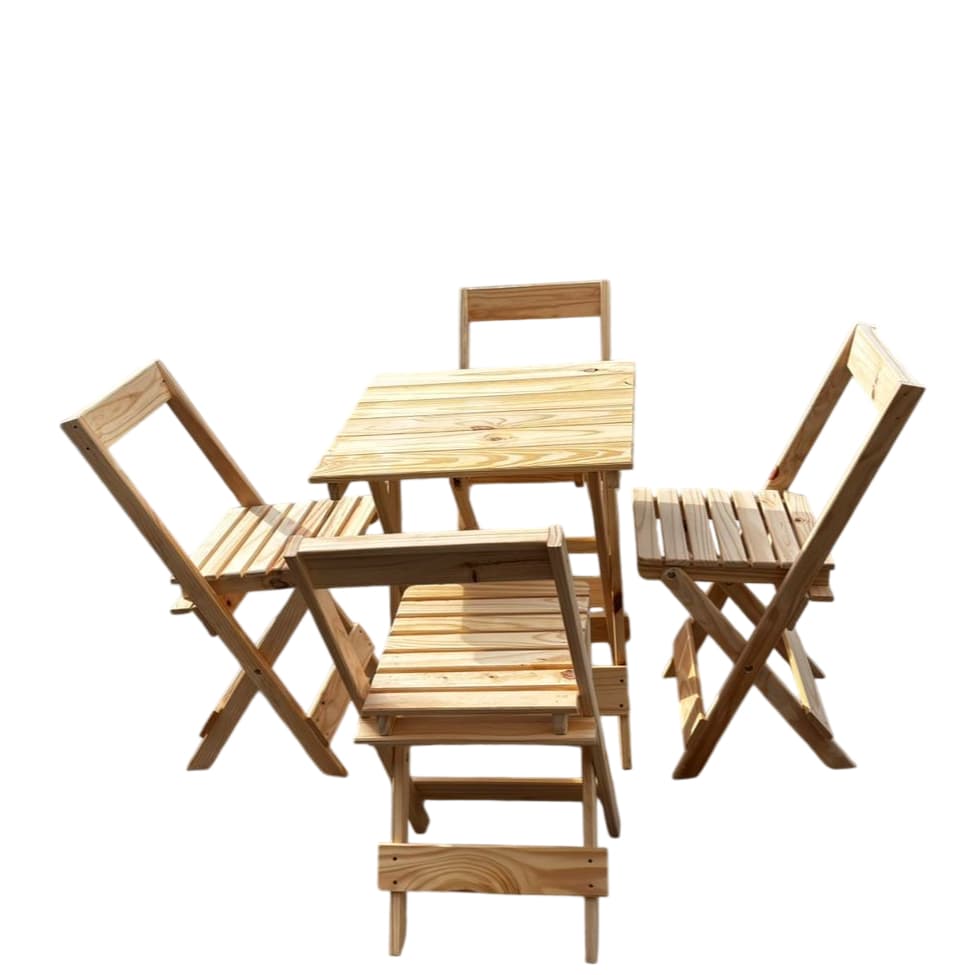 KIT 1 Mesa 4 Cadeiras de Pinus para Bar Varanda Sala de Jantar Viagens Leve Resistente Pratica