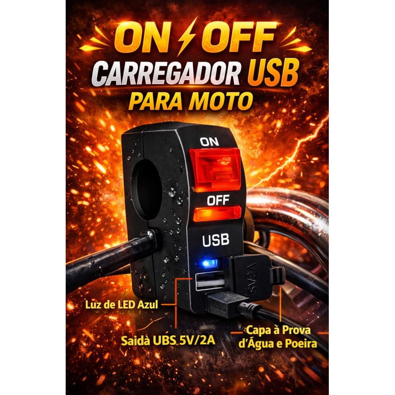Botão Moto Liga E Desliga Tomada Usb Carregador De Celular