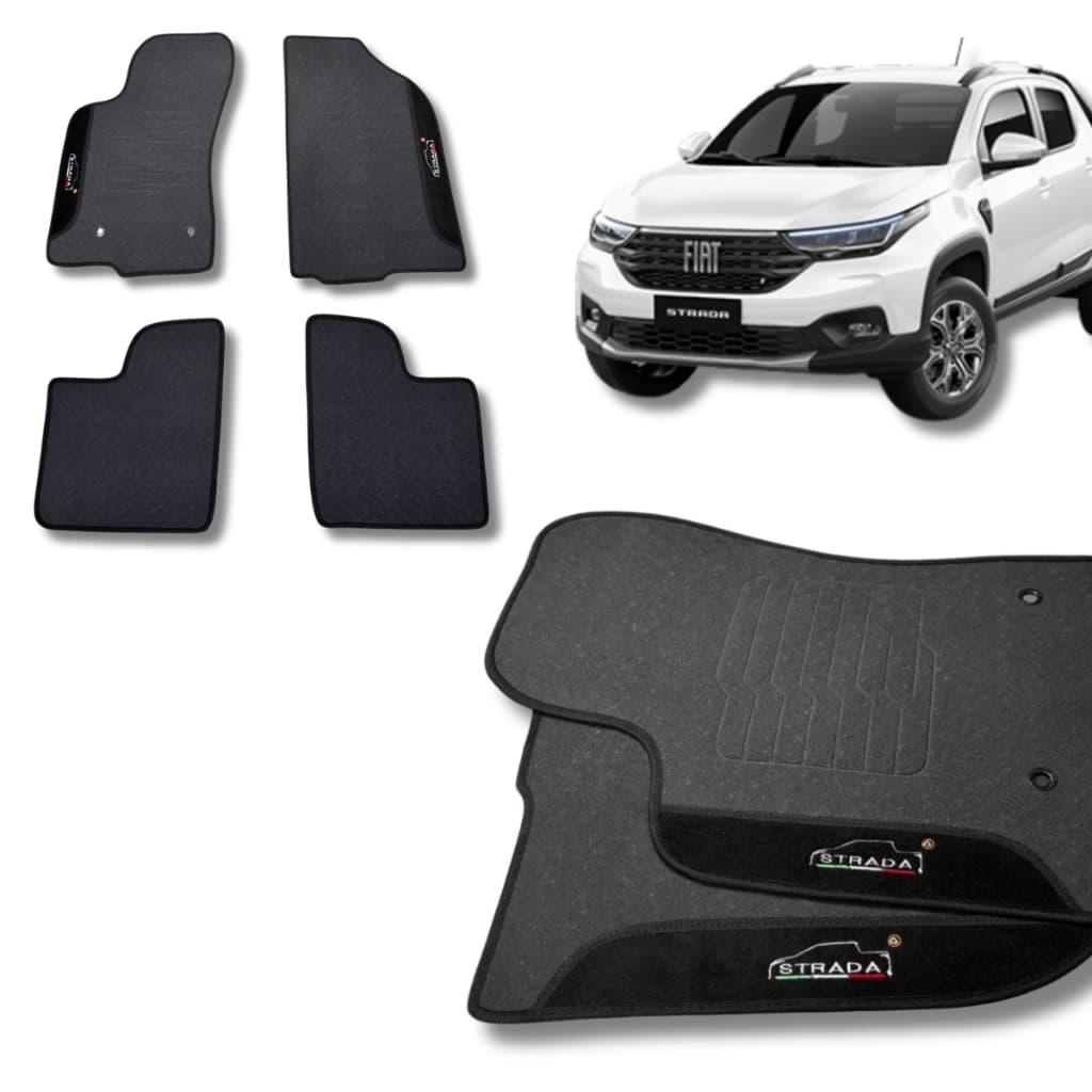 Jogo Tapete Emborrachado Fiat Strada Cd Personalizado Preto