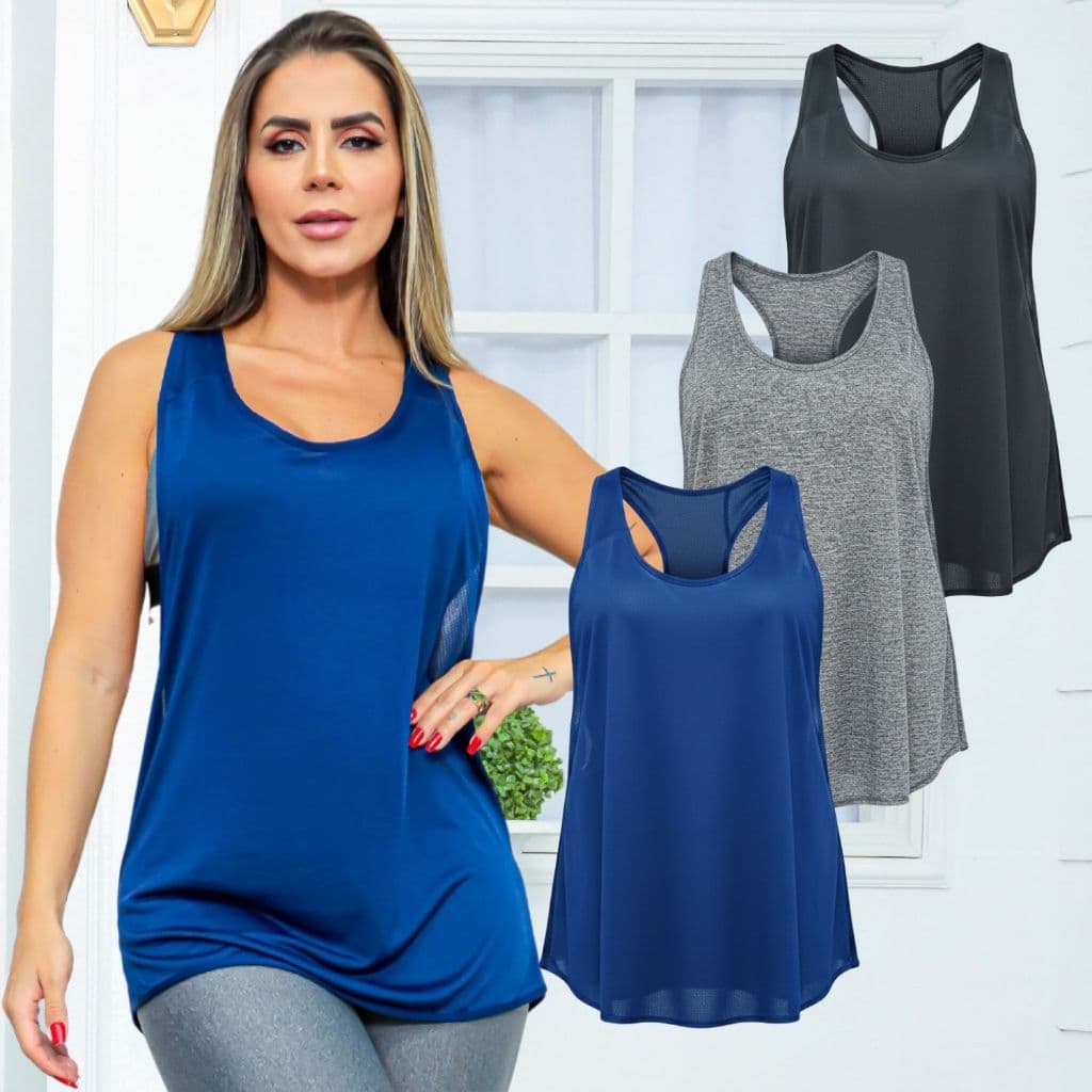 Kit 3 Regata Poliéster DryFit Conforto Longline Fit Academia Refrescante Soltinho Entrega Rápida