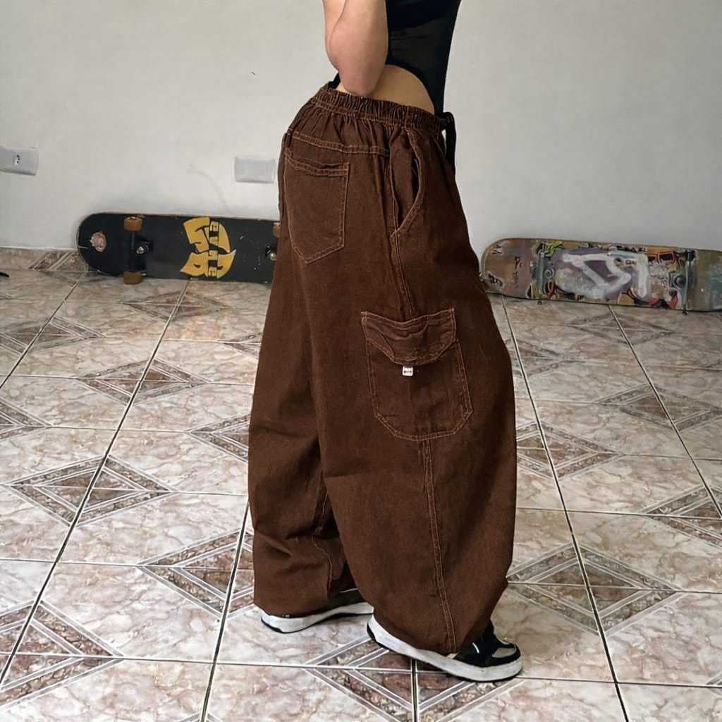 calça cargo unissex estilo skatista stretwer com bolsos funcionais