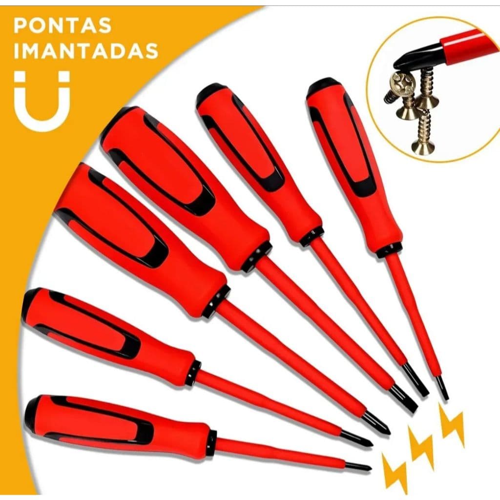 Jogo Chaves Isoladas Fenda Philips Eletricista 6 Peças