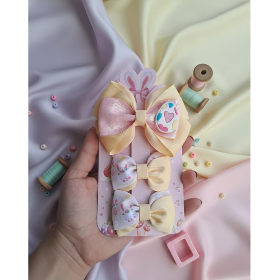 Kit 3 Laços infantil Menina de Páscoa Amarelo Candy - Laço G + Parzinho Luxo