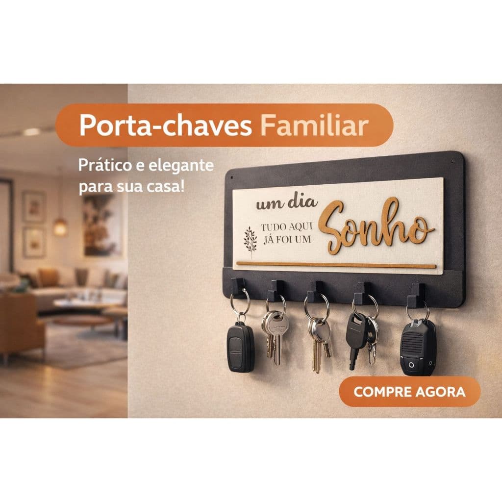 Porta Chaves 5 Ganchos Parede Decoração Moderna Madeira MDF UM DIA TUDO AQUI JA FOI UM SONHO