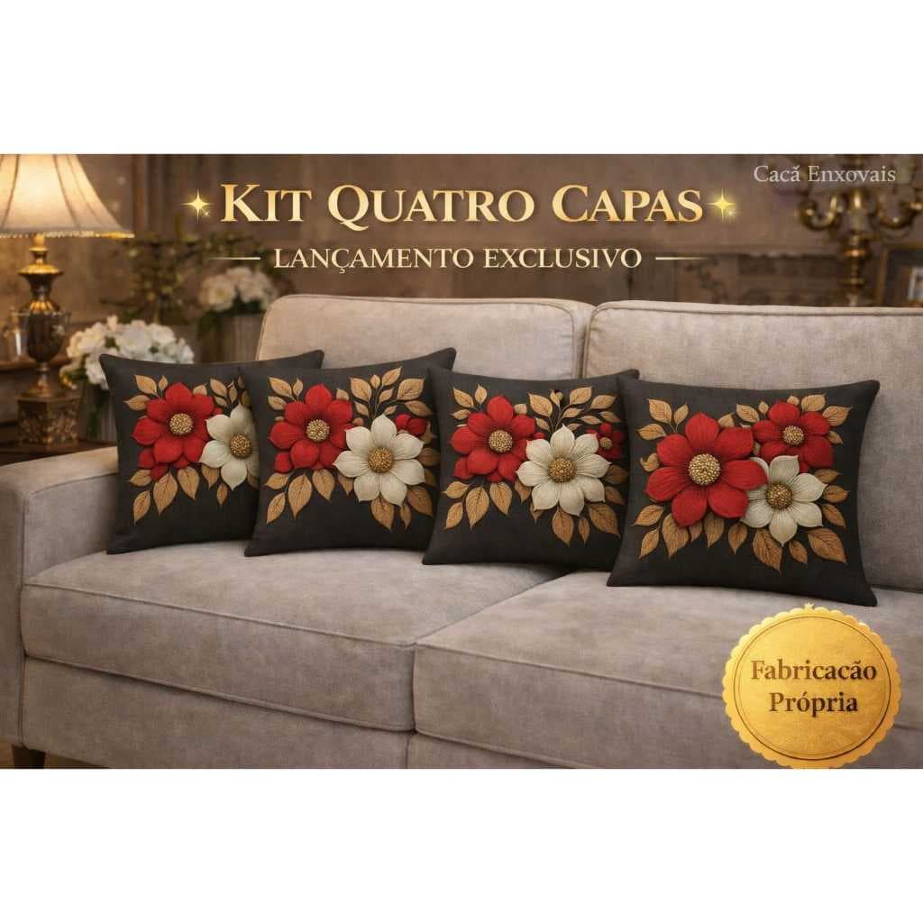 Kit c/ 4  Capas Almofadas Decorativas com Mensagens | Estampas Lindas | Zíper | Promoçã- Capas c/ 45x45cm com Ziper