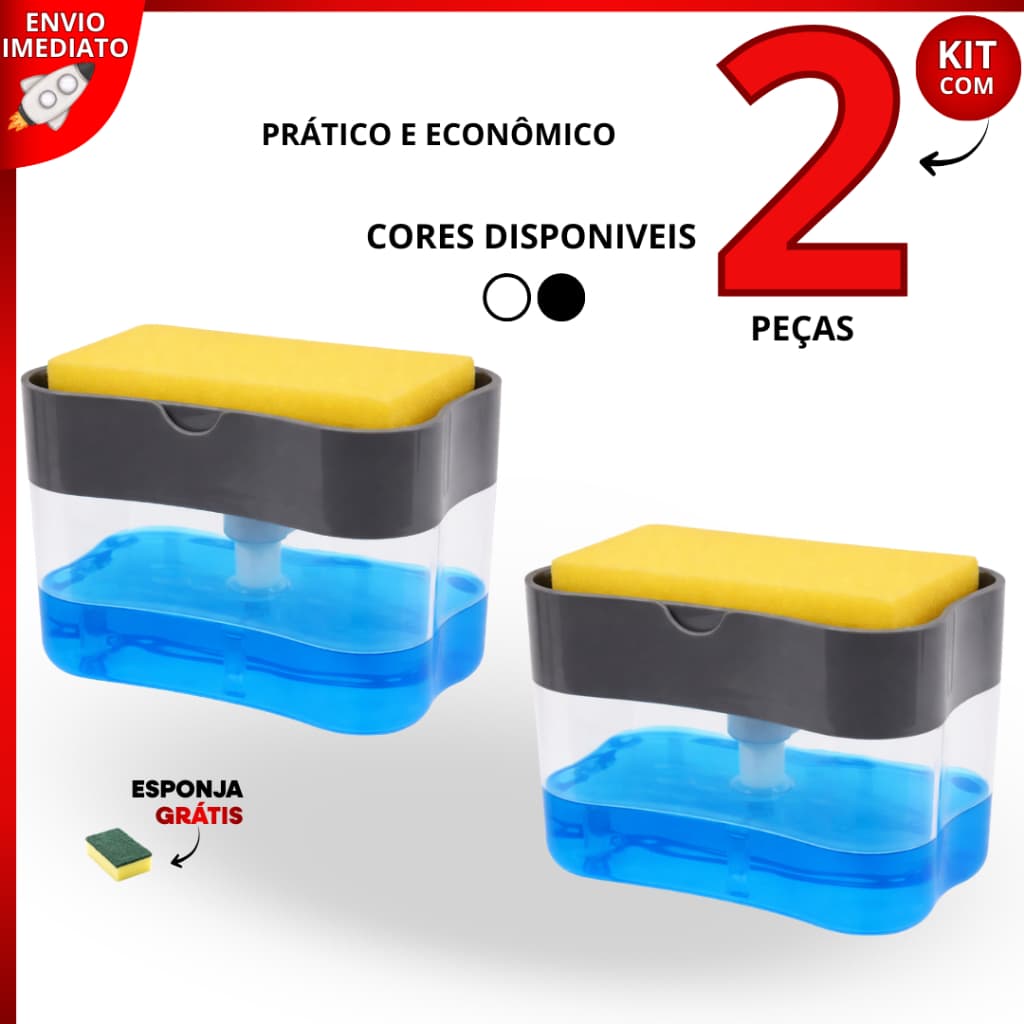 Kit 2 Dispenser de Sabão Líquido e Detergente com Suporte para Esponja – Prático para Cozinha