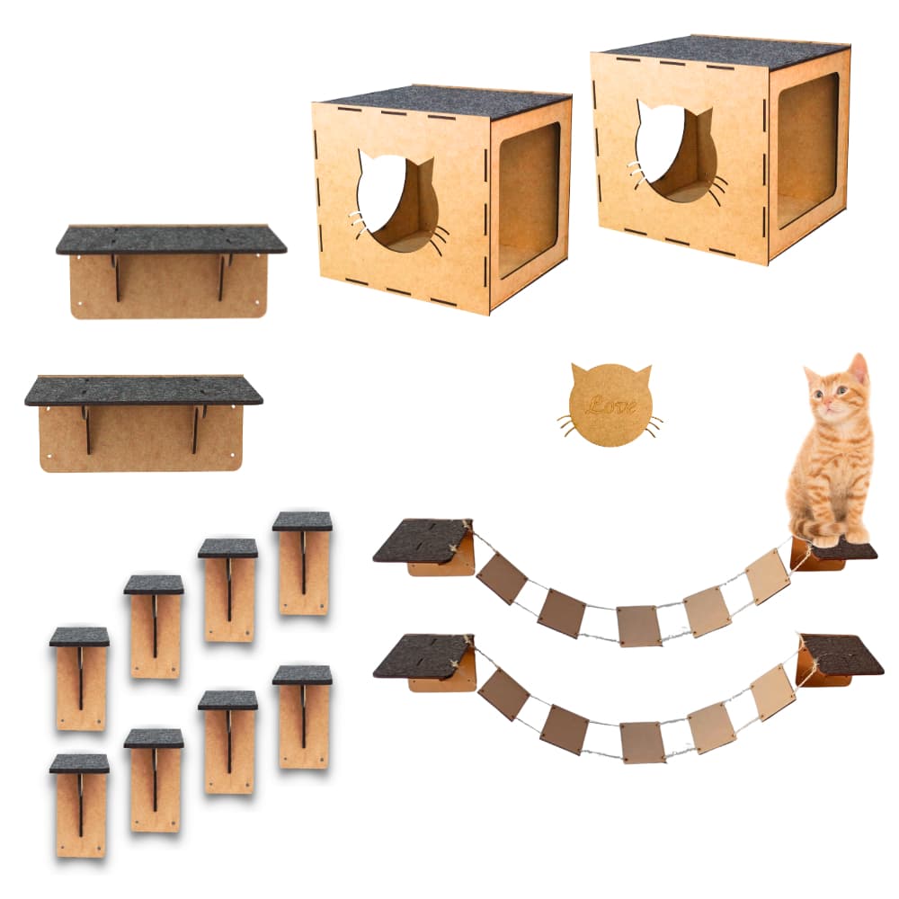 Playground para Gatos 14 peças Parquinho para Gato Pontes Nichos e Prateleiras