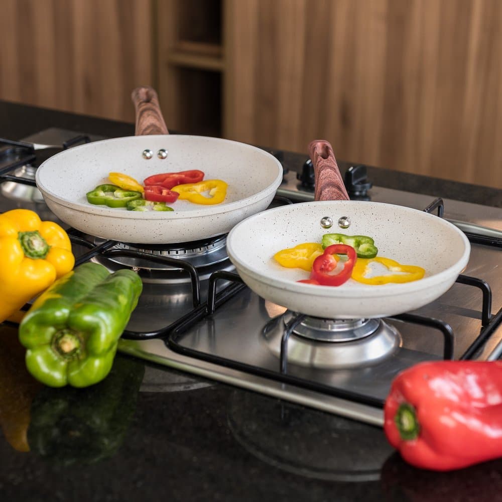 Frigideira Nanocerâmico Granito 24cm Creme Antiaderente fritar ovos, carnes, panquecas e legumes