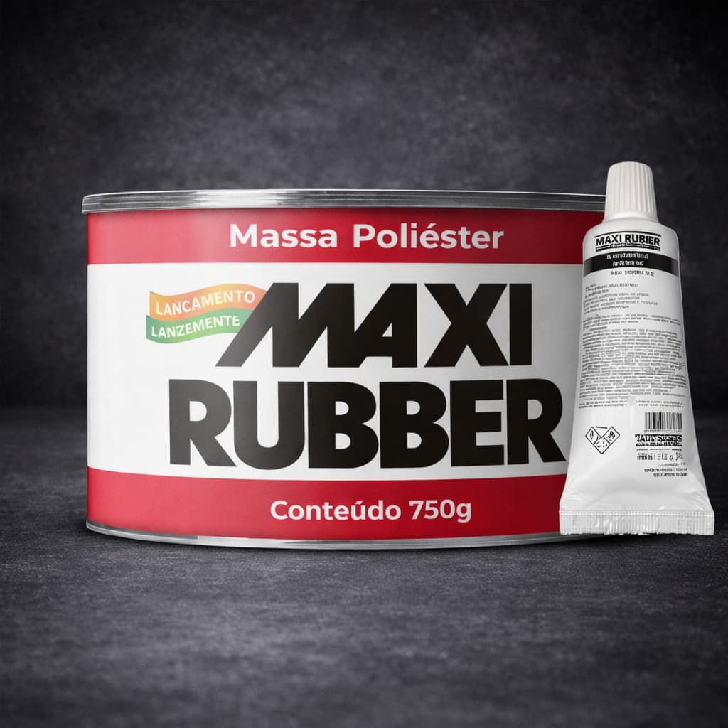 Massa Poliéster 750Gr Branca C/ Catalisador e Lixas - Maxi Rubber® Envio Imediato