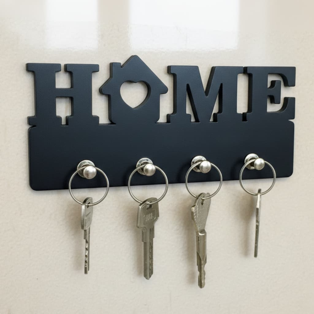 Porta Chaves Decorativo Home Preto Acetinado 4 Ganchos Parede