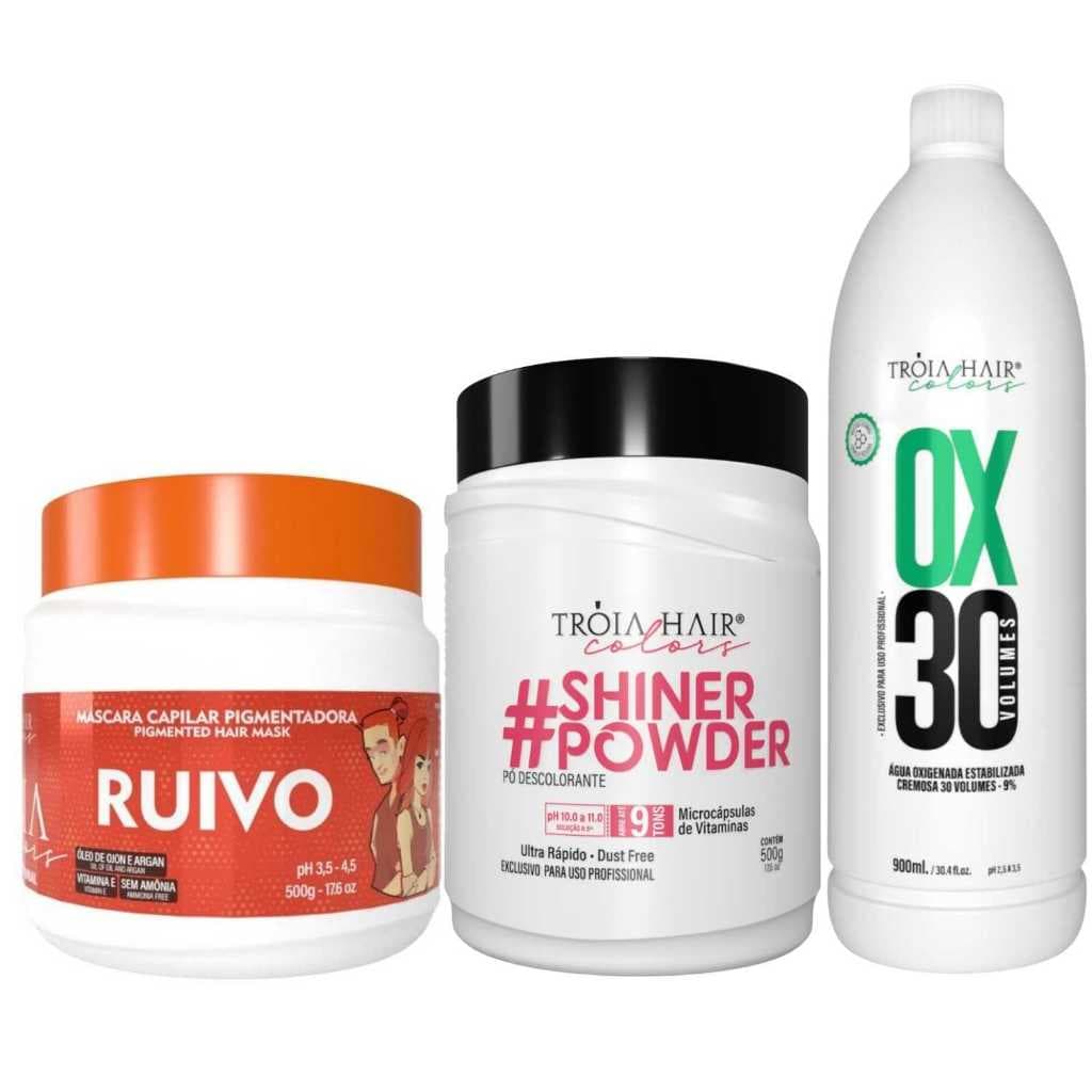 Pó Descolorante Premium 500g + OX 30 900ml + Troia Colors Ruivo 500g - Troia Hair