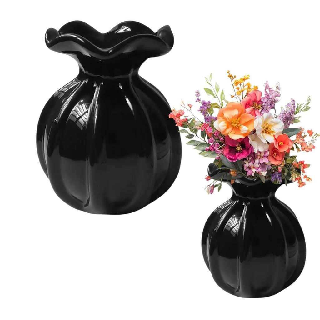 Vaso Murano Decorativo Trouxinha Cerâmica Casa Festas Preto