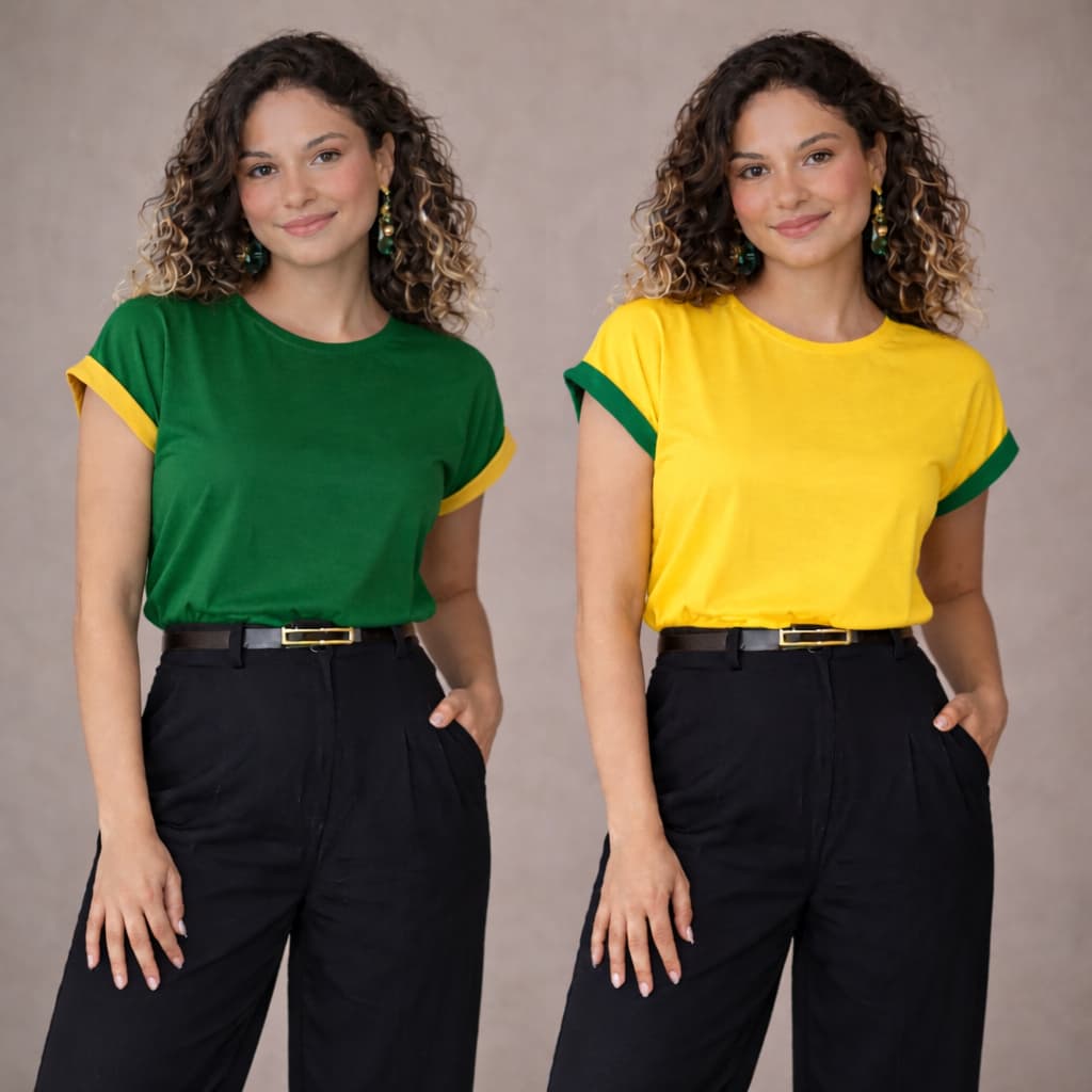 Blusa Feminina Muscle Tee T-Shirt Algodão Básica Camiseta Lisa Brasil Copa 2026