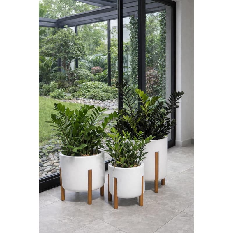 kit 3 vasos nórdicos com pés de madeira , vasos de plantas/ flores com pés de madeira