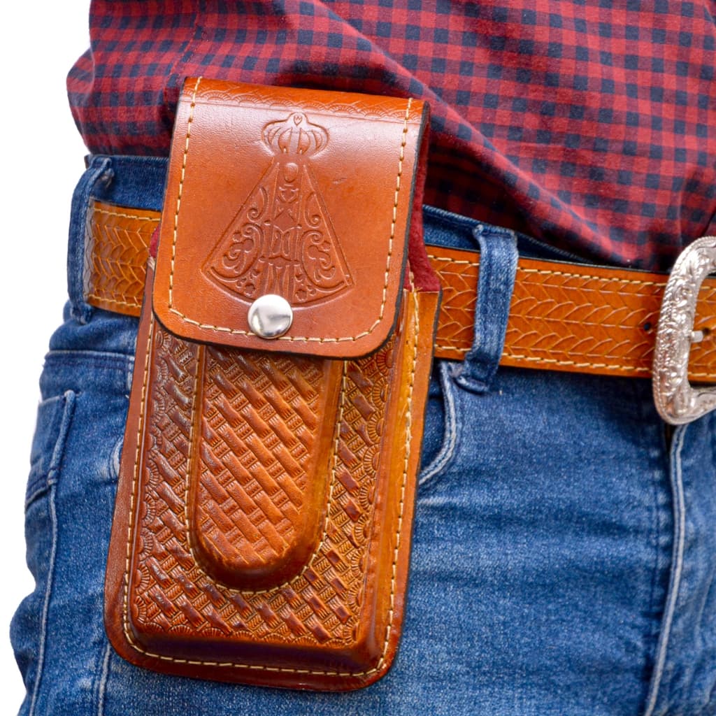 Capa De Celular Bainha Couro Legítimo Conjugada Canivete Country Porta Celular Canguru