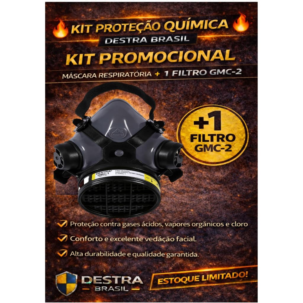 KIT Respirador 1/4 Facial Mig11 S/F + 1 pc Filtro -VO/GA - (Vapor Organico e Gases Acidos )