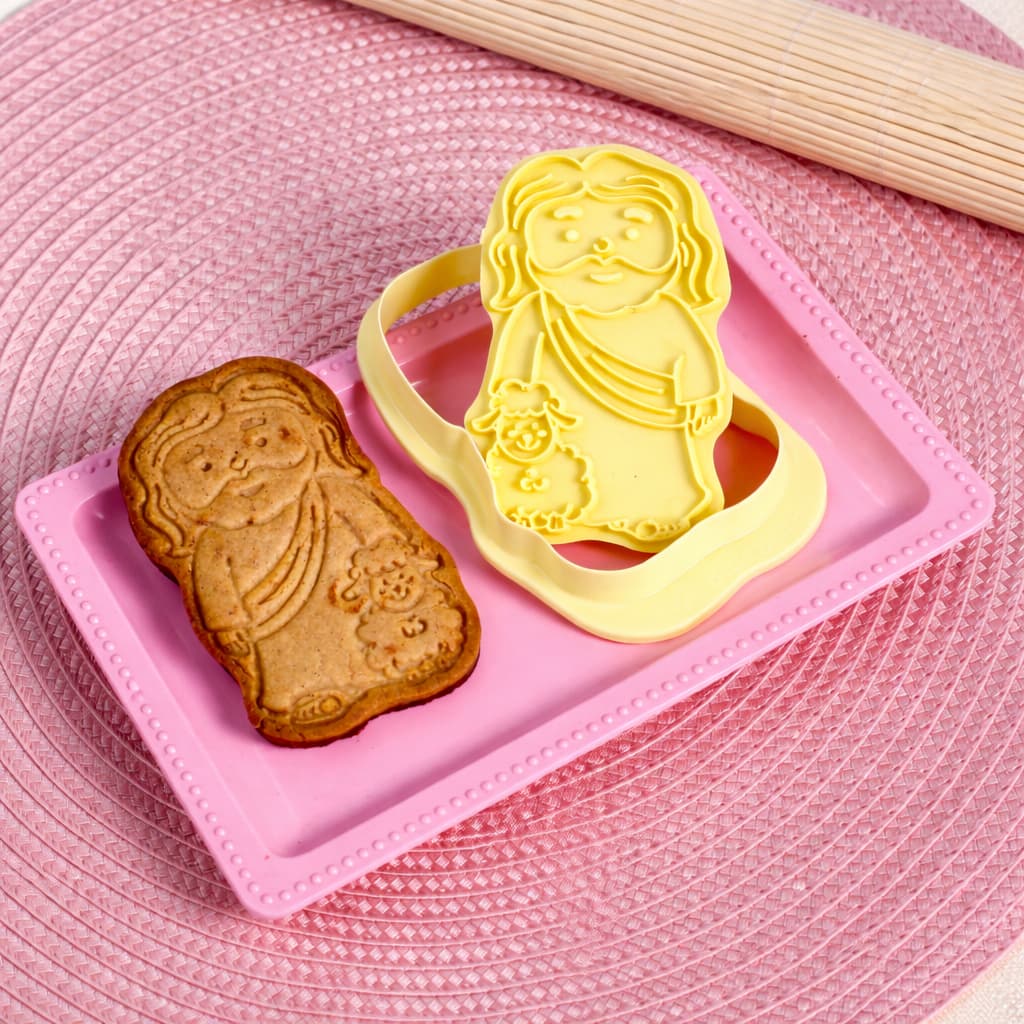 Cortador com Carimbo Jesus e Ovelhinha 2 Peças BlueStar – Biscoitos Decorados Páscoa Cristã Confeitaria