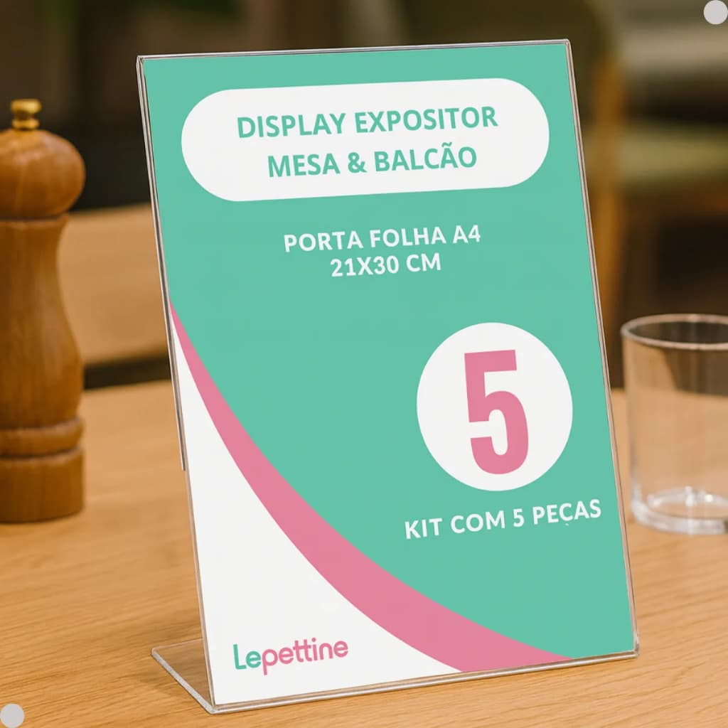 Display Expositor Em L Tamanho A4 Acrílico Ps Cristal 5 Uni