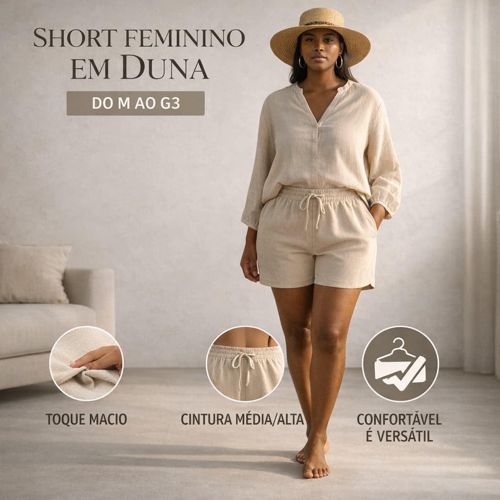 Kit 4 Shorts Duna Feminino Plus Size Confortável Cintura Alta Dia a Dia Tam M ao G3