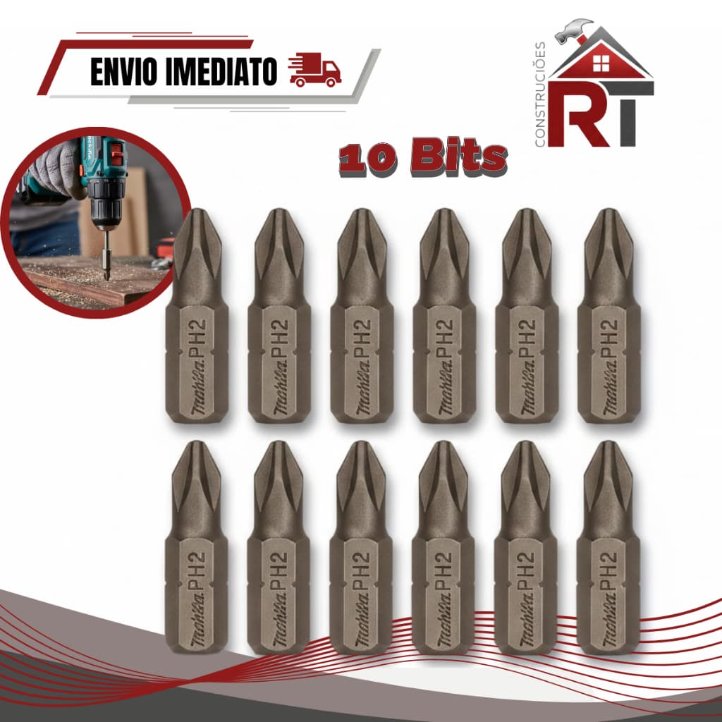Kit 10 Bits Makita PH2 Original – Ultra Resistentes p/ Parafusadeira!