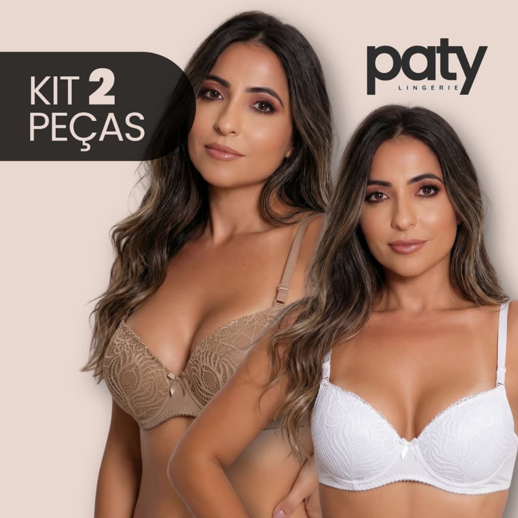 Kit com 2 Sutiã Básico Rendado com Bojo Reforçado Soutien Alça Regulável  Sutia Moda Íntima Sutiãs
