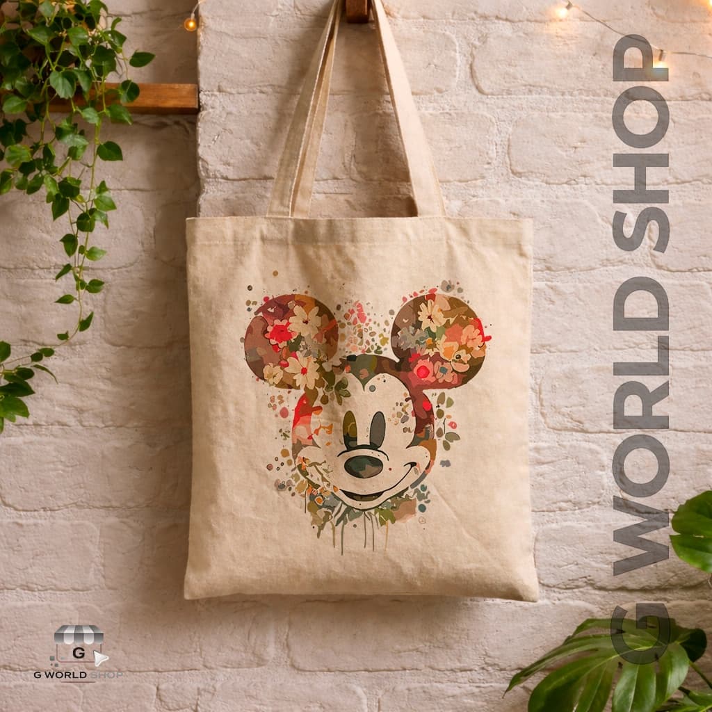 Bolsa Ecobag Sacola Ecológica Estampada Mickey Florido Flores Bolsa Feminina em Tecido Algodão Envio Imediato