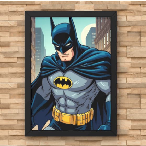 Quadro Batman com Moldura 33x25cm Decorativo Geek Heroi DC Parede Quarto Sala Presente Criativo