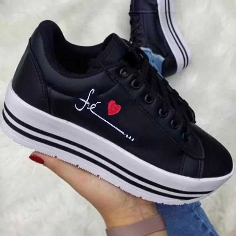Tenis Casual Feminino Bordado Leve Confortavel Macio