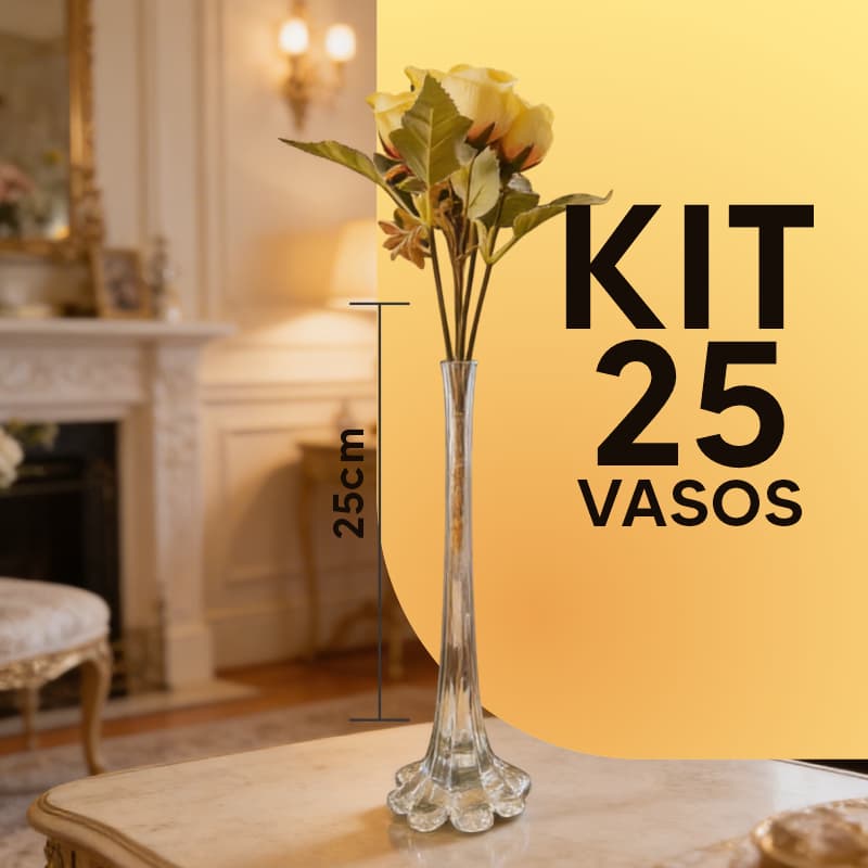 25 Vasos Solitários de Vidro Decorativo para Centro de Mesa Festa Casamento Chá de Bebê