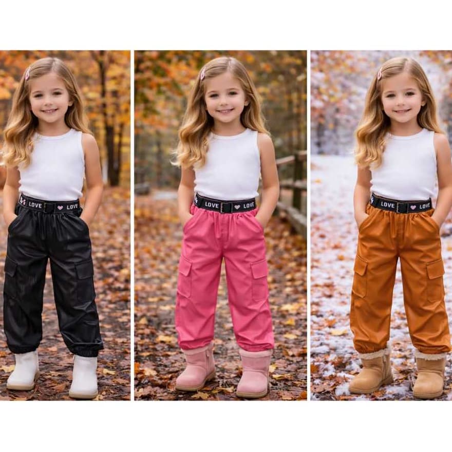 Calça Jogger Cargo Courino  Infantil  Tendência Blogueira Couro Fake