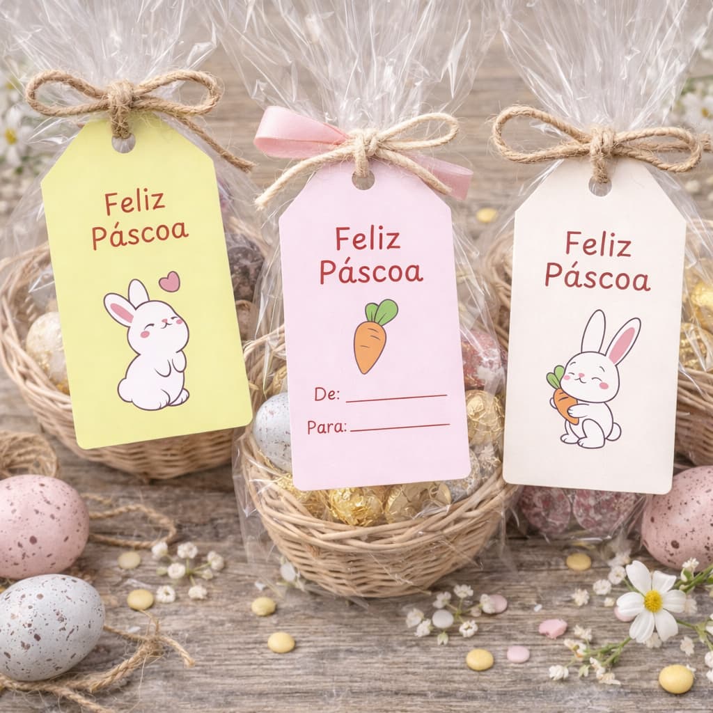 Tags de Páscoa Decorativas – Ele Vive, Feliz Páscoa e Coelhinho | Ideal para Embalagens e Presentes