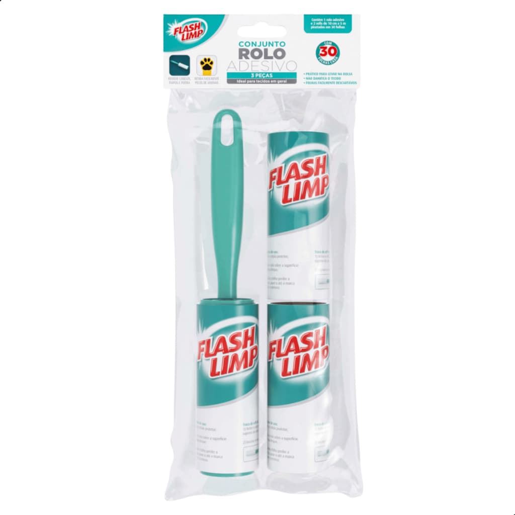 Conjunto Rolo Adesivo E 2 Refis 30 Folhas CST0085 Flash Limp
