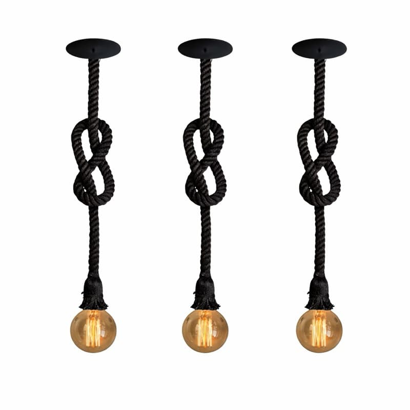 3 Pendentes de Teto Rústicos 1,10m Corda Preta Industrial Retrô para Sala Cozinha quarto