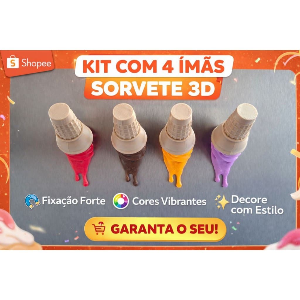Kit de Ímãs Sorvete Geladeira Decorativo