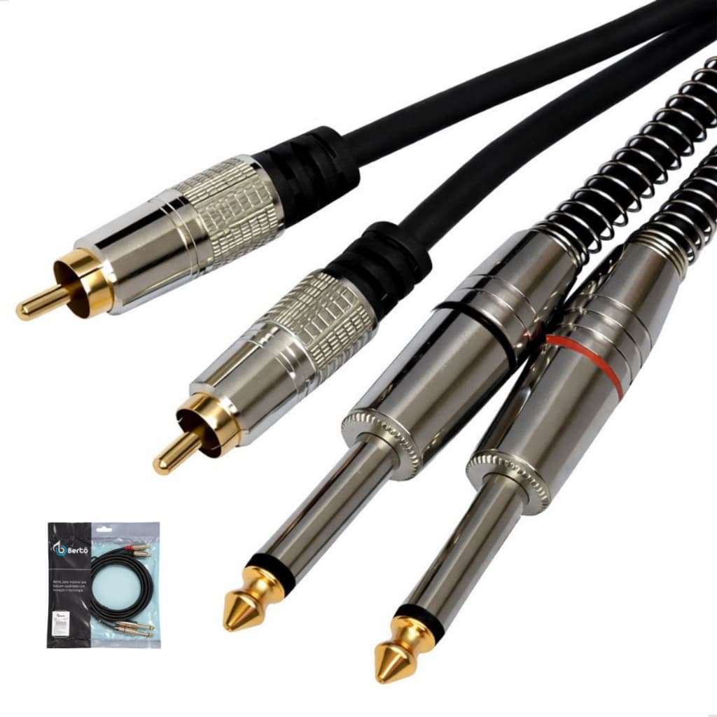 Cabo Áudio Plug 2 Rca + 2 P10 Mono Blindado Profissional Bertô Preto - 1,80cm