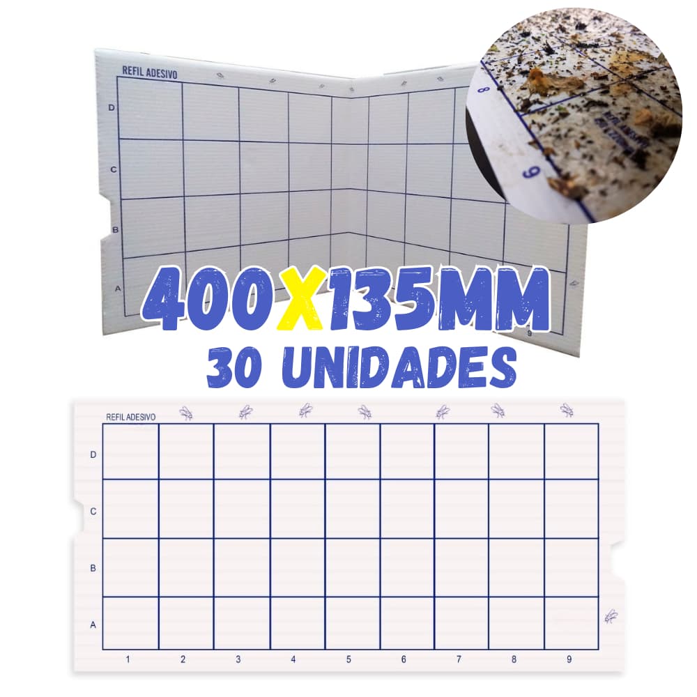 30 Placas Refil Adesivo Para Equipamento Luminosa 400x135mm Solução Adesiva Monitoramento de Moscas