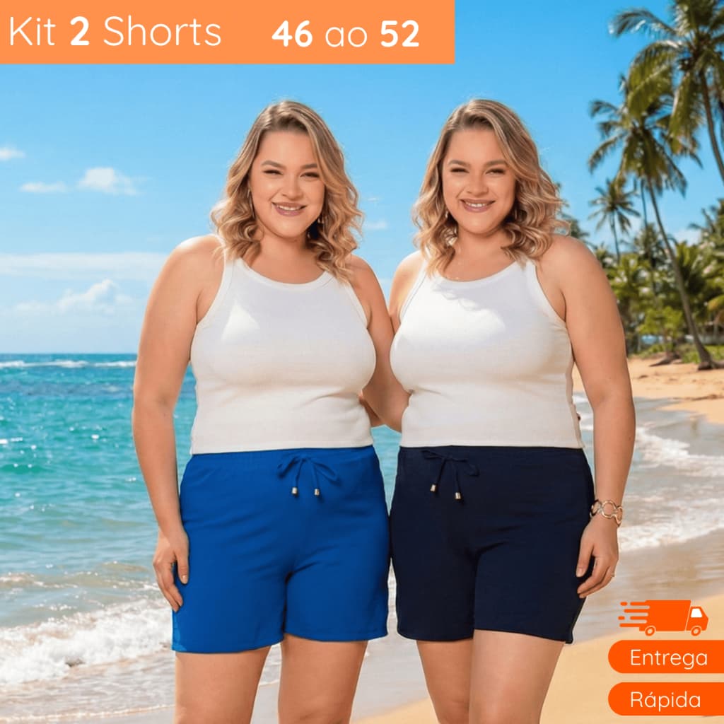 Kit 2 Shorts Plus Size Duna Feminino Praia Verão Viagem Férias Lazer Conforto Leve Secagem Rápida