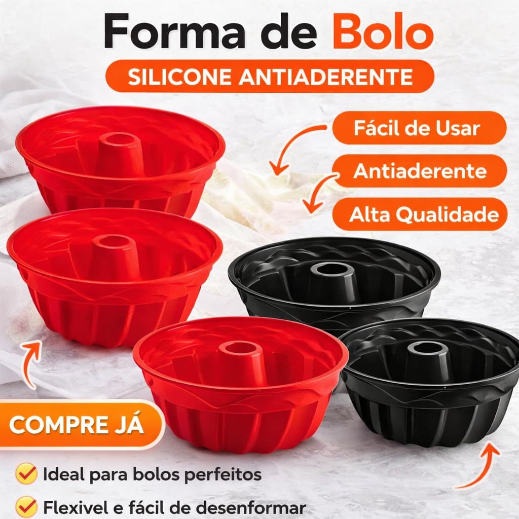 Forma de Bolo Silicone Antiaderente Vermelha e Preta 24cm