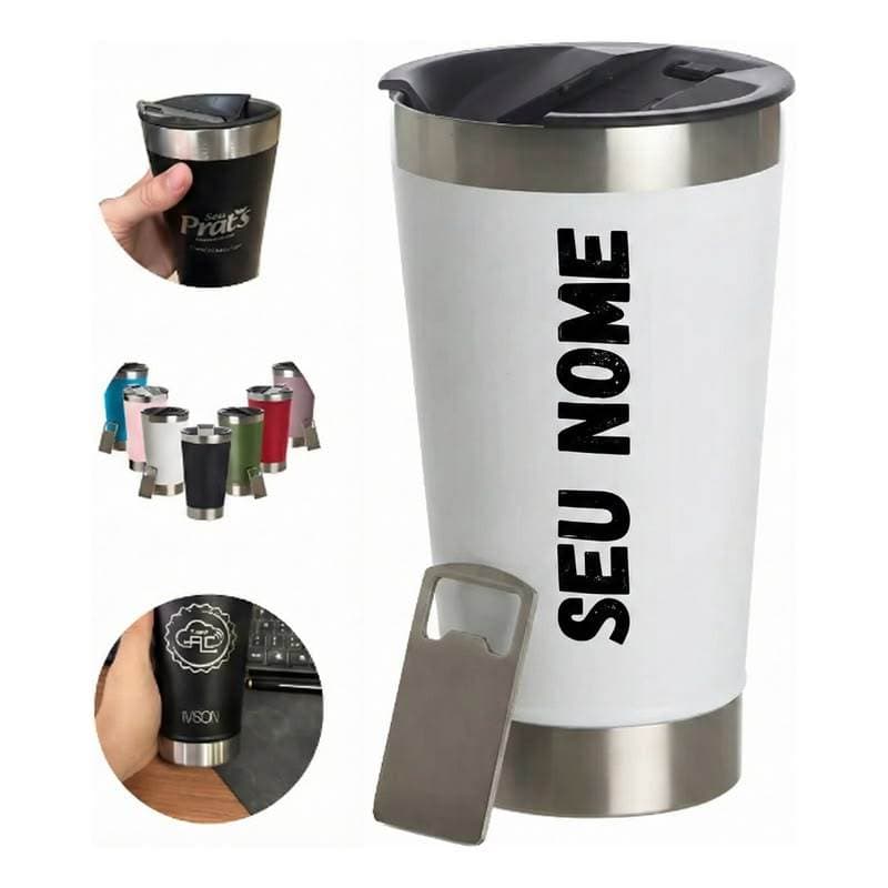 kit com 5 ou 10 copos 473ml térmicos personalizados a laser com sua logo ou nome brinde ou mimo