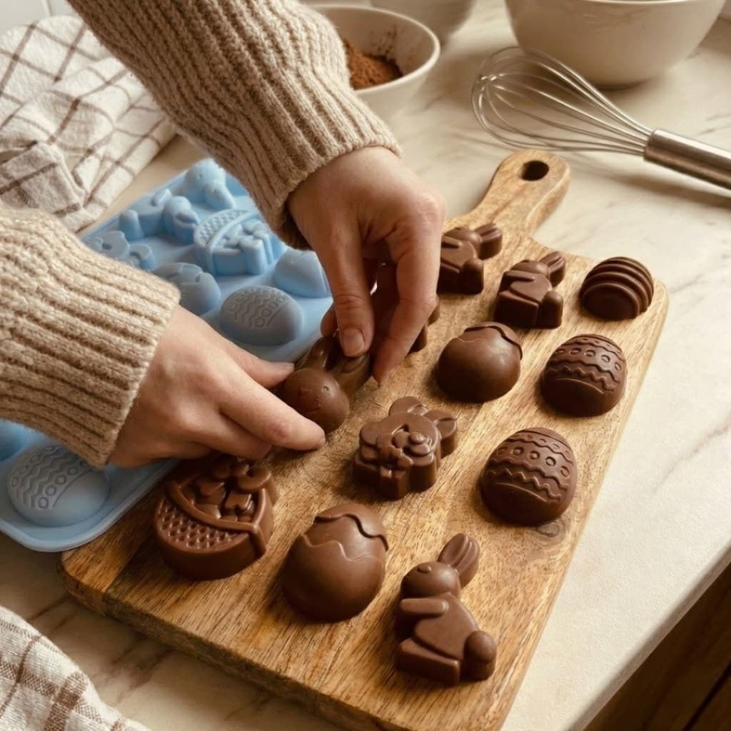 Forma de Silicone para Chocolate e Doces – Molde Páscoa Coelho e Ovos 20x13cm