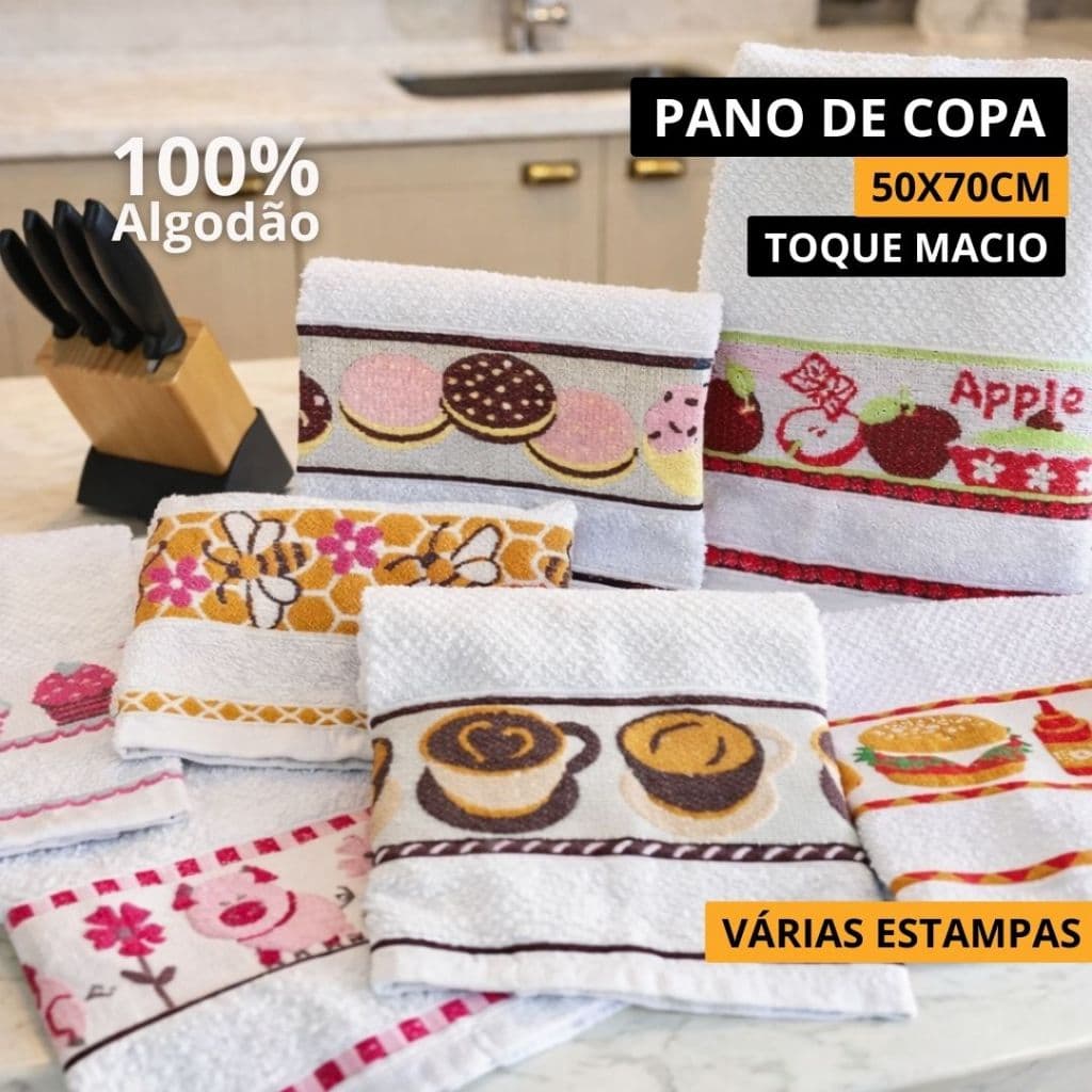 Panos de Copa para Cozinha 100% Algodão - Tamanho 50x70cm