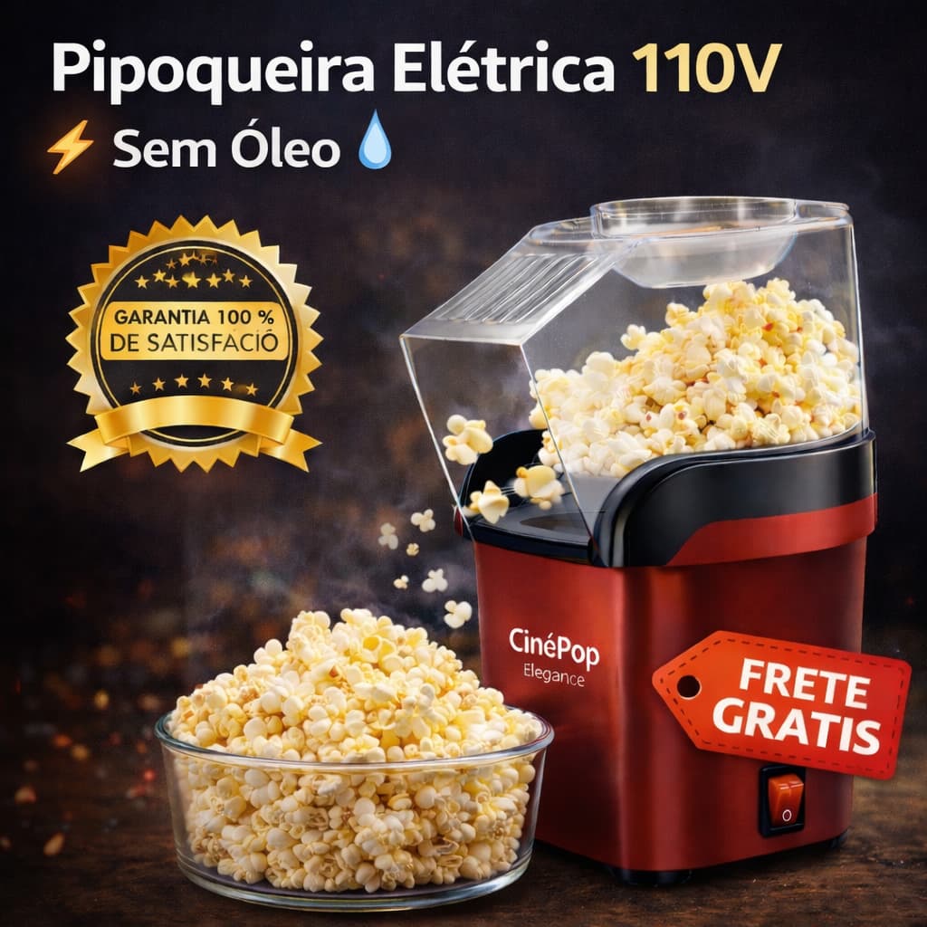Pipoqueira Elétrica 110V Sem Óleo 1200W Rápida CinéPop Élégance
