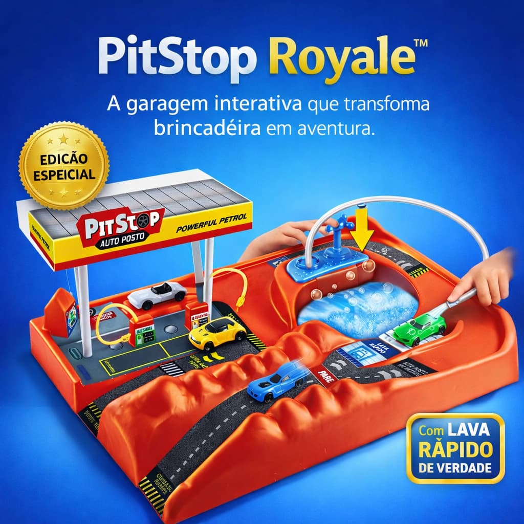 PitStop Royale™ Pit Stop Lava Rápido Infantil com Água + 2 Carrinhos Miniatura | Brinquedo Educativo 3 Anos+