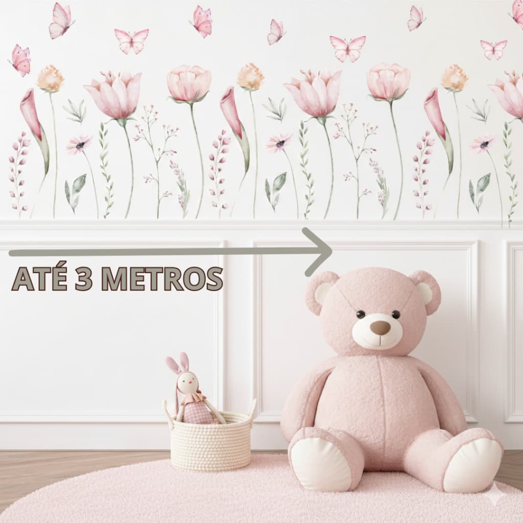 Adesivo Para Parede Floral, Flores, Decoração Quarto Menina, Adesivo Transparente Jardim Borboletas