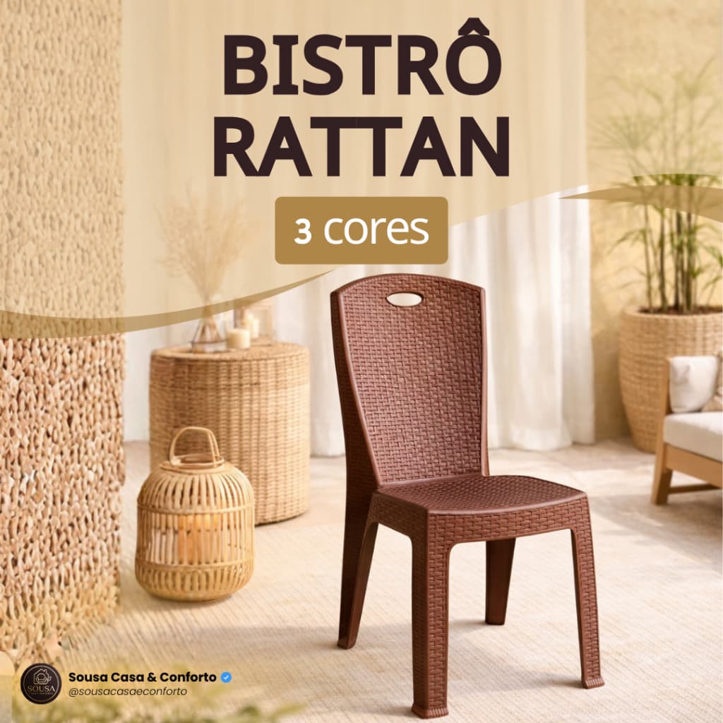 Cadeira Bistrô Plástico Rattan Empilhável Escritório Varanda Piscina Salão Bar Jardim Área Lazer