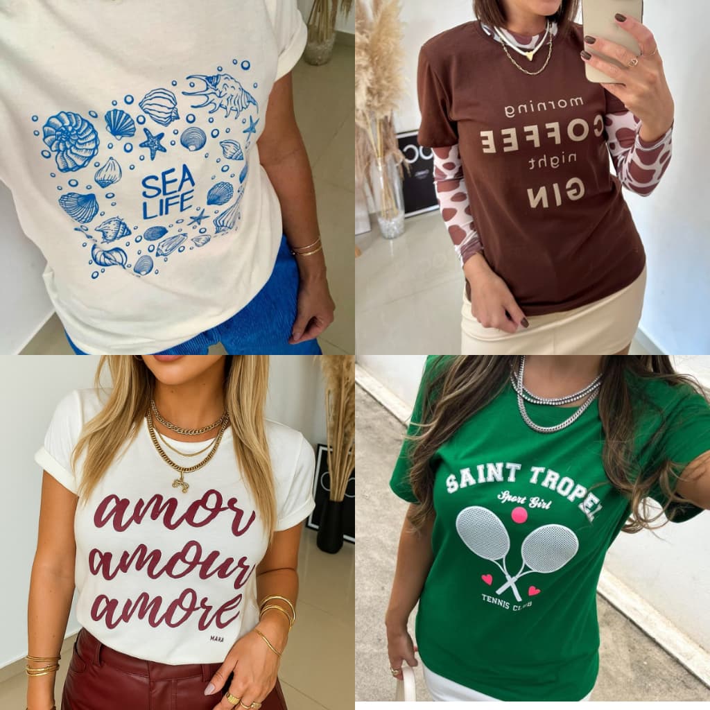 Camiseta T-shirts Feminina 100% Algodão Estampa Sortida - Premium - Fio 30.1 Penteado -  Blusa Feminina