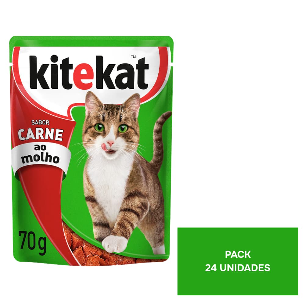 Kit Ração Úmida Carne ao Molho para Gatos Adultos 24 Unidades Kitekat Sachê