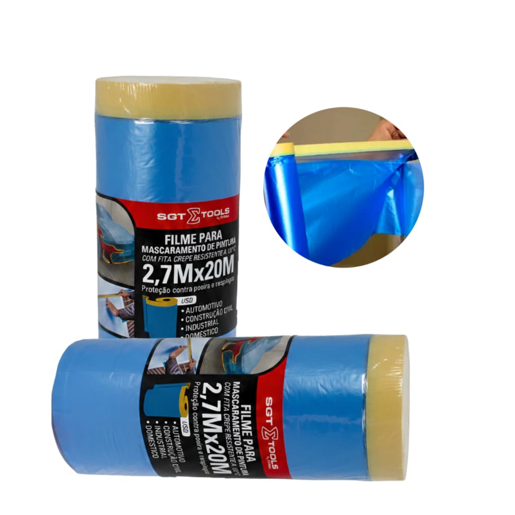 Filme Para Mascaramento De Pintura 1,10 / 1,40 / 2,70 X 20m Salva Pintura Eletrostático Carro E Casa SGT Tools