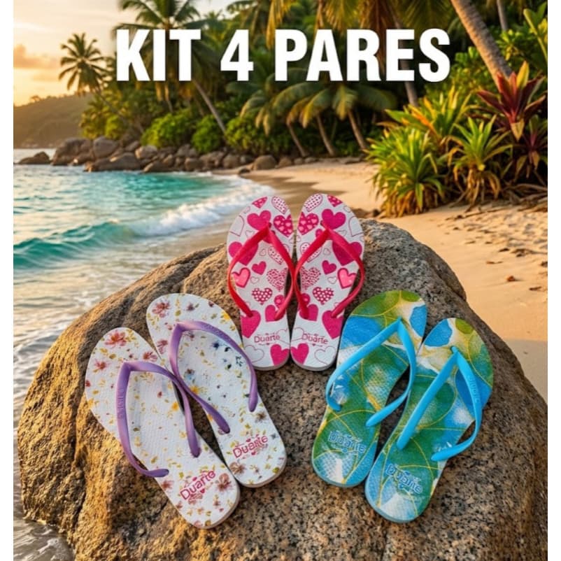 Kit 4 Pares de Chinelos Feminino Adulto Tropical Verão – Conforto e Estilo