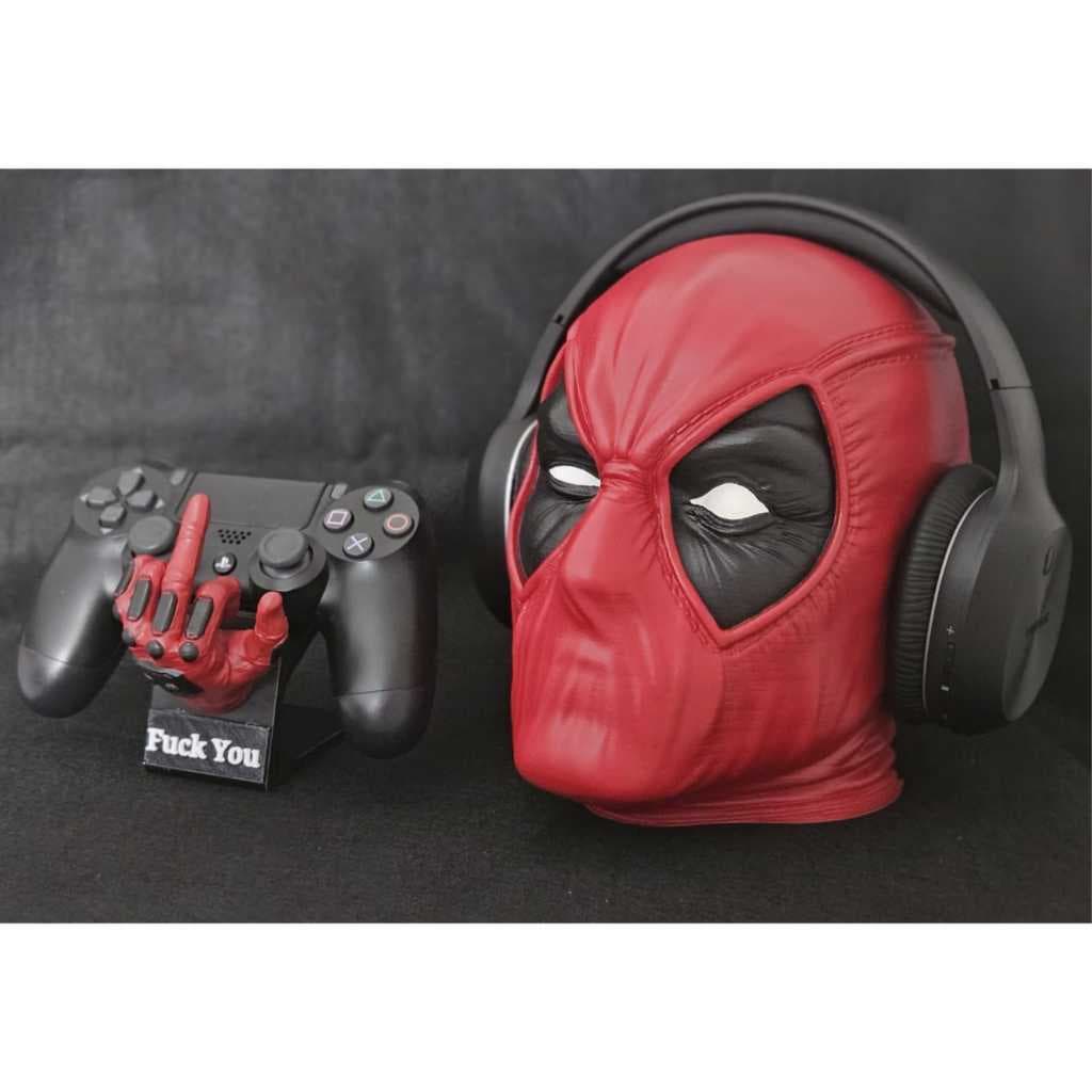 Cabeça genérica realista Deadpool Suporte para fones de ouvido headset headphone + suporte Mão FY!